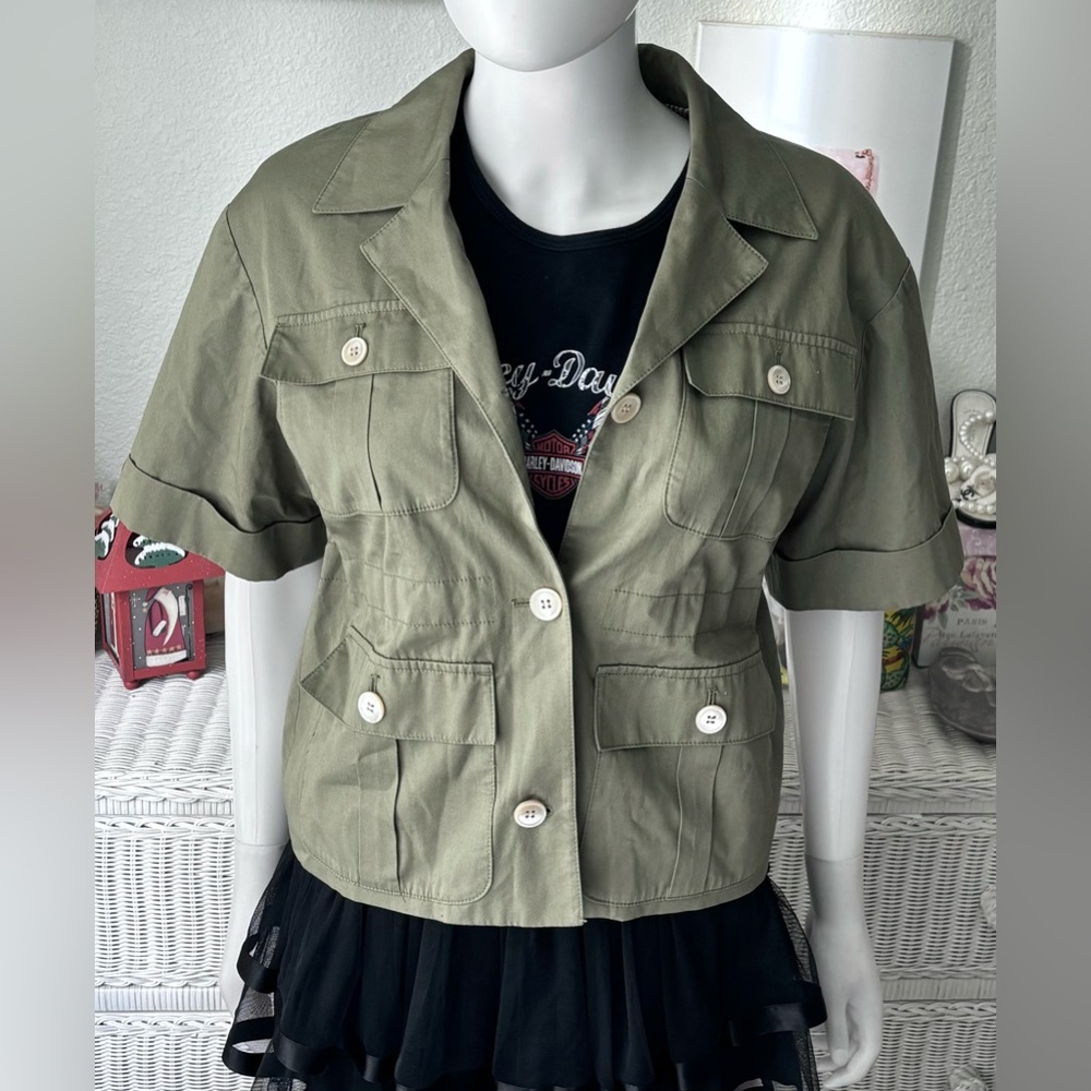 J. Crew Boyfriend Utility Cargo Cotton Jacket Flap Pockets Short Sleeves Size 00